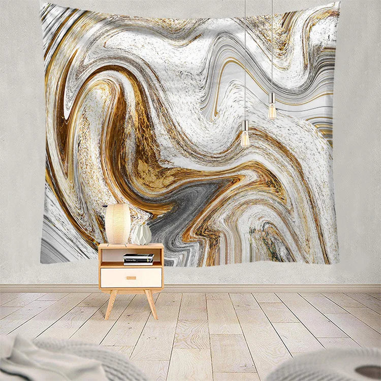 Flow Gold River Polyester Printed Modern Wall Hanging Cloth Tapestry for Sofa Cover Tablecloth