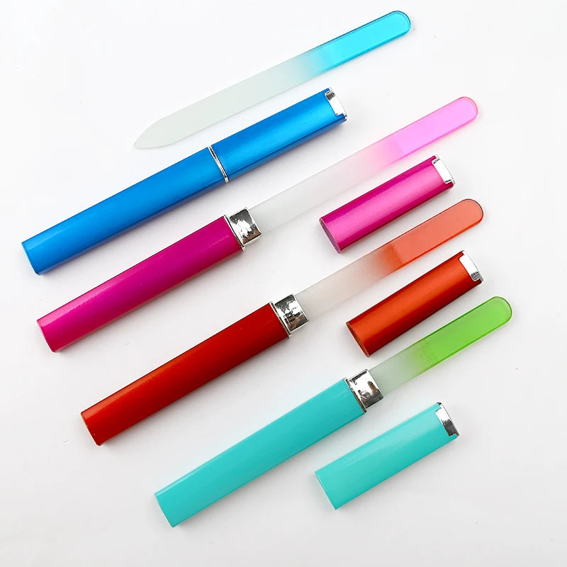 Double Sided Glass Fingernail File Plastic Nail Storage Case for Use