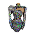 Sexy Dress Women See Through Hollow Out Patchwork Mesh Mirror Sequin Nightclub Party Dress Dance Stage Wear Prom Dresses