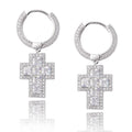 Wholesale Fashion Hip Hop Gold Plated Iced Diamond Baguette Drop Cross Earrings for Men Women