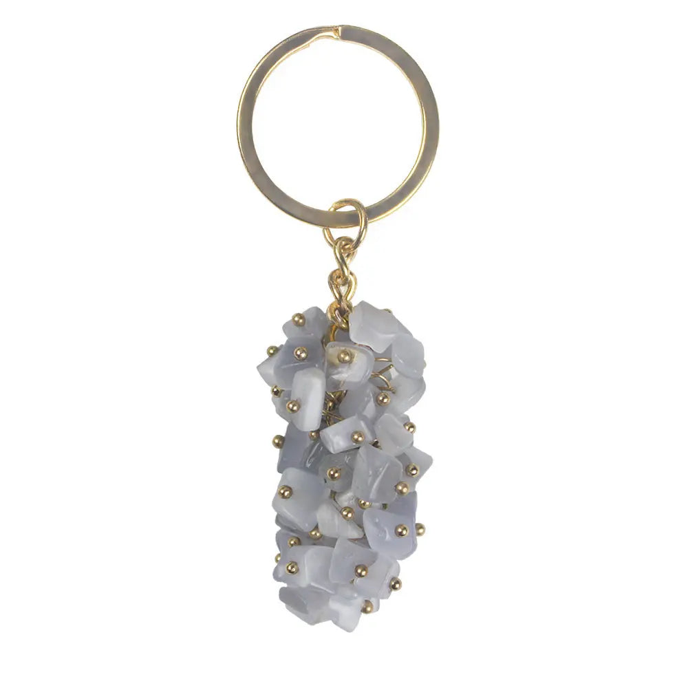 Crafts Gems Best Price Crystal Keychain Crushed Stone Energy Keychain Grey Opal Grape Shaped Pendant for Girl Gifrts