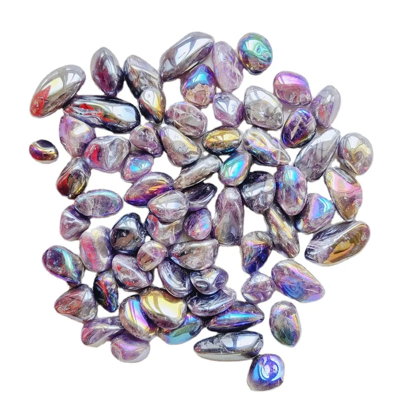 Wholesale Natural Quartz Stone Electroplated Gentone rainbow Angel Aura Amethyst Tumbled Stone for Pendant