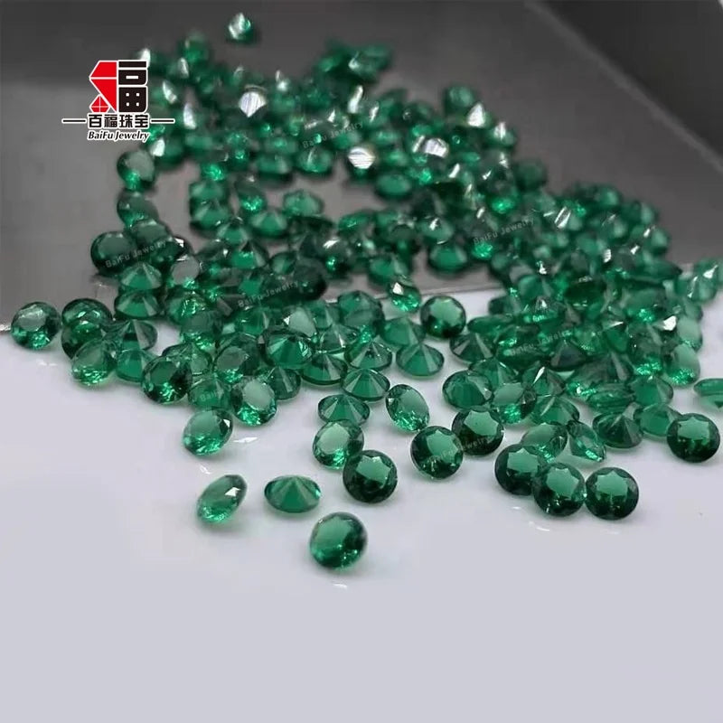 Baifu Jewelry Gemstones High Temperature Resistance Round Green Emerald Nano Stones for Wax Setting