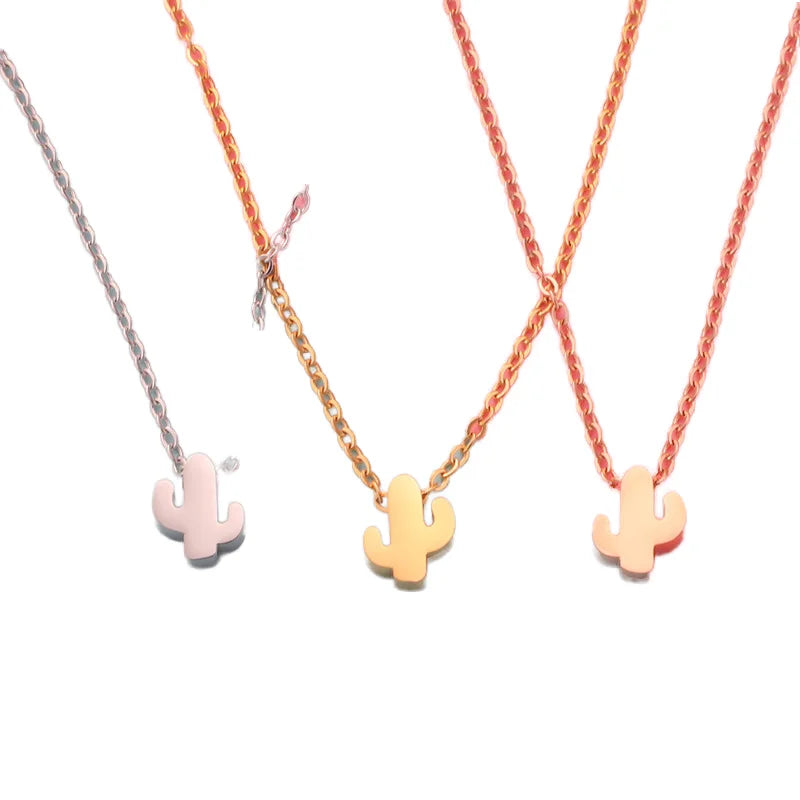 Hot Sale PVD 18k Gold Blank Stainless Steel Cactus Pendant Necklace