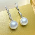 CAOSHI Hot Sale Luxury Shell Shaped Full Zircon Pearl Long Earring for Bride Wedding Silver Plated CZ Pendant Earrings for Women
