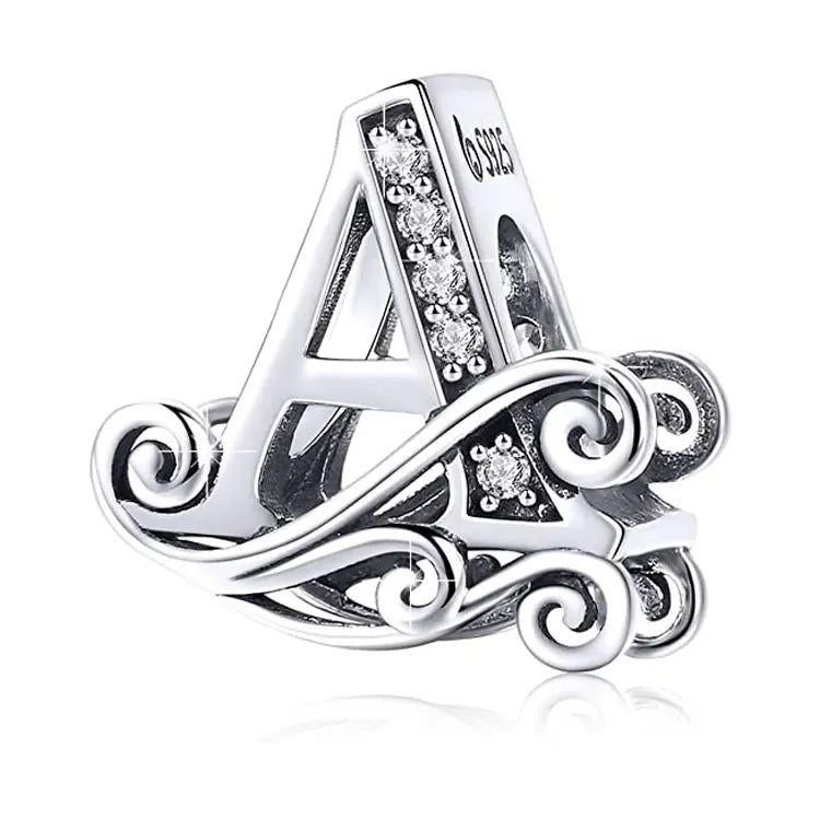 SC Hot Selling 26 Letters Bracelet Charms Diamond Beads Creative Magic Design 925 Sterling Silver Initial Pendant for Necklace