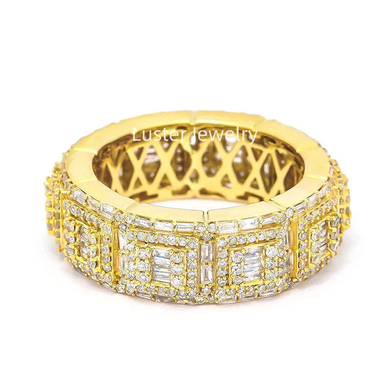 Luster Jewellery 10/14/18k Gold Hiphop Moissanite Diamond Men Eternity Ring 925 Sterling Silver