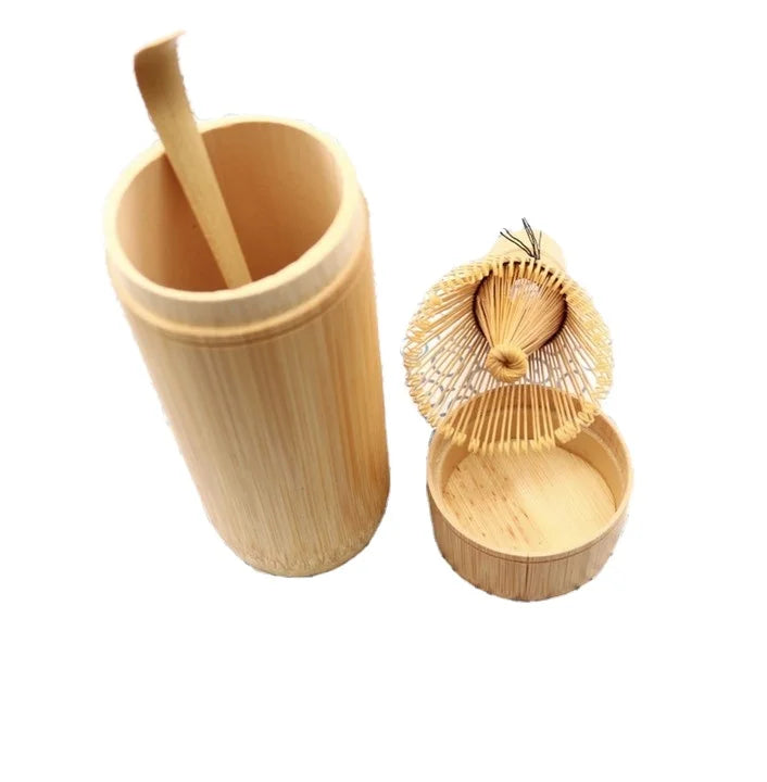 Newell White Bamboo Logo Traditional Chinese Handmade Eco-Friendly Durable Matcha Tea Whisk with Fold Teaspoon for Can Set