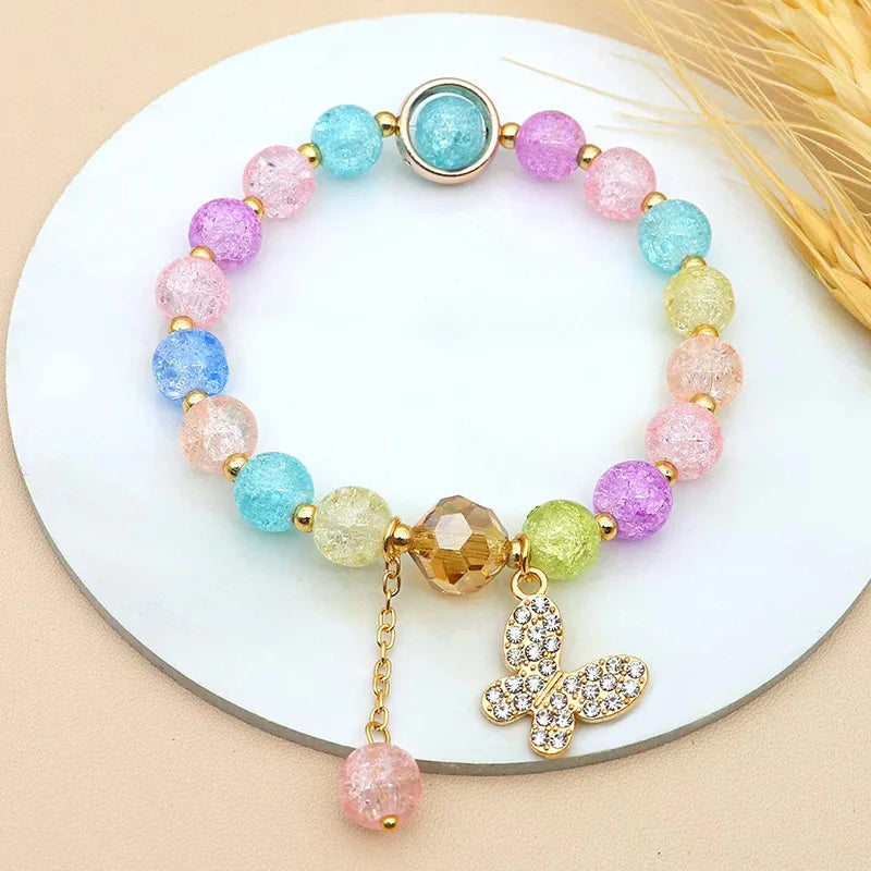 New Exquisite Butterfly Pendant Colorful Crystal Glass Beaded Bracelets 8mm Beads Bangle Chain Sets Jewelry Making Wedding Gift