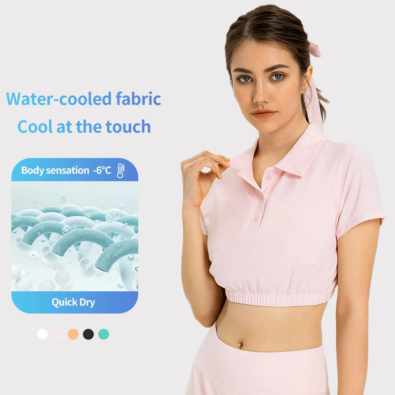 Cool Sweating Exercise Short Sleeve Female Contraction the Thoracic Pad Quick Drying Breathable POLO Shirt