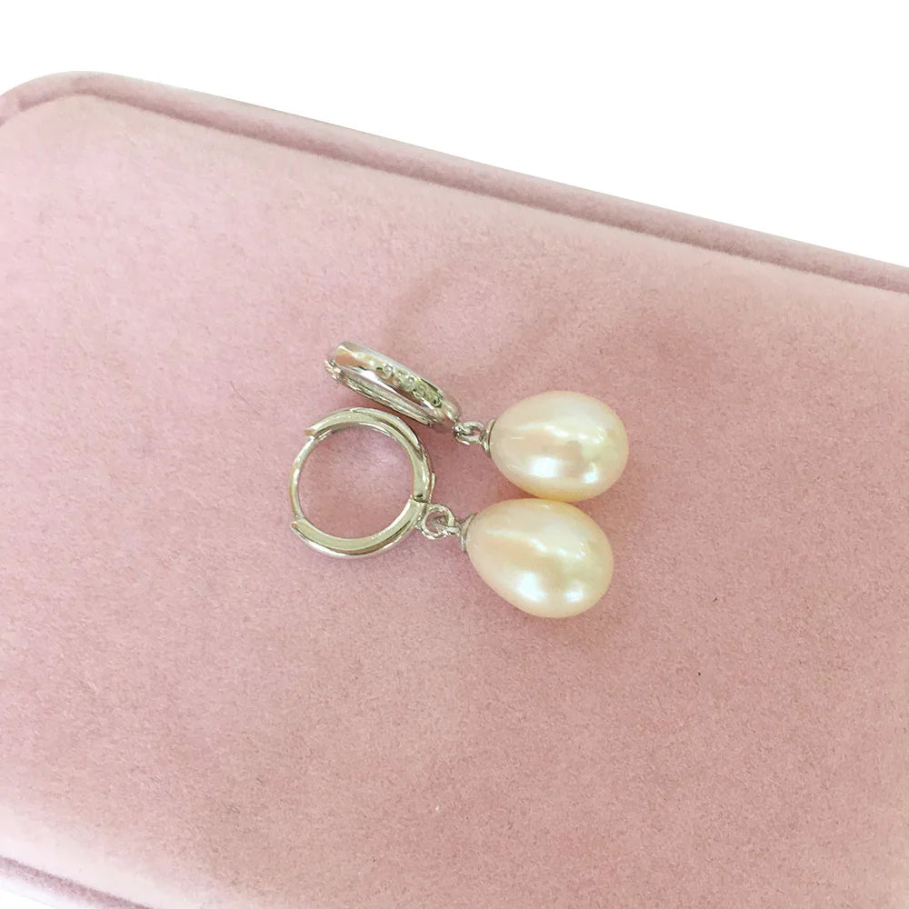Nature Freshwater Pearl Earring 925 Sterling Silver Drop Earrings Gold 8-9mm AAA Rice Pearl Fashion Newest Design for Weddings