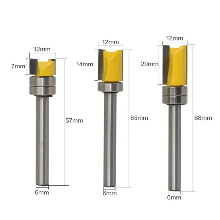 6mm Shank AlTin Coated Tungsten Carbide CNC Router Bit 2 Flutes 55HRC High-Speed Milling Double Bearing Shear Trim Woodworking