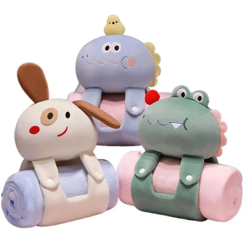 Wholesale Custom 100% Polyester Flannel Super Soft Plush Cute Animal 2-in-1 Pillow Blanket PP Cotton OPP Bag for Birthdays