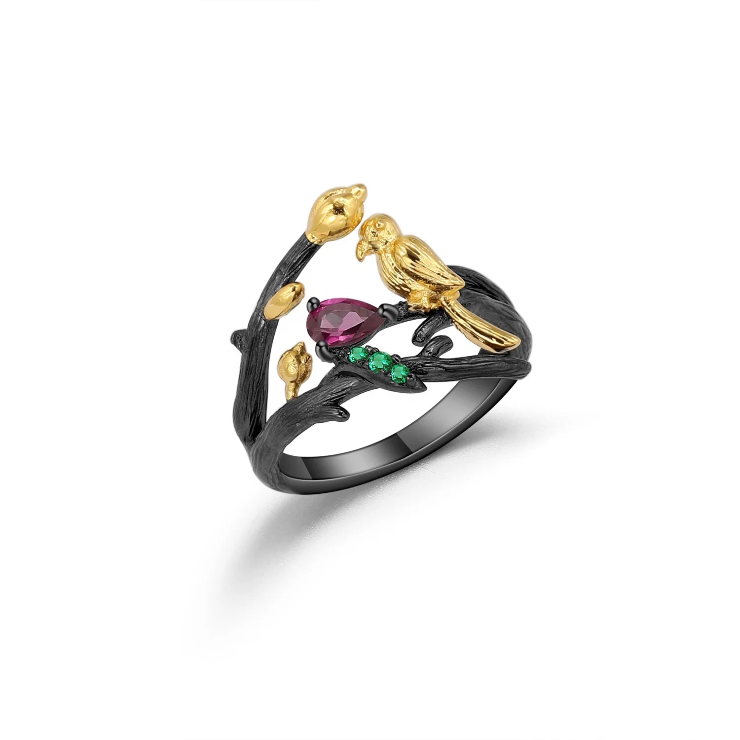 Abiding Natural Rhodolite Garnet Open Ring New Real 925 Sterling Silver Gemstone Adjustable Ring