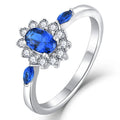 Vintage Fashion Jewelry Elegant Party Wedding Band Women's Sterling Silver Blue Zirconia Sapphire Halo Ring