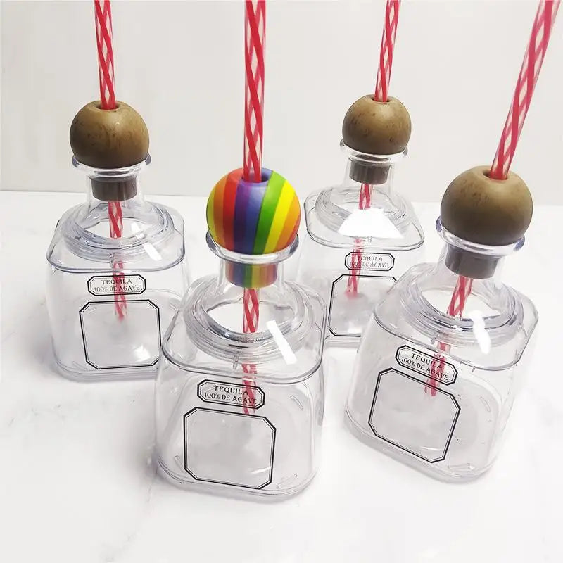 Ready for Shipment 375ml Mini Tequila Bottles Acrylic Water Reusable Cup Mini Tequila Bottles with Wooden Stopper