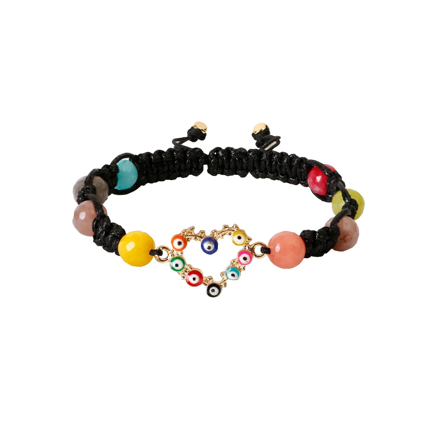 Wholesale Handmade Agate Stone Beads Heart Charm With Evil Eyes Adjustable Bracelet Women Fashion Jewelry Supplier