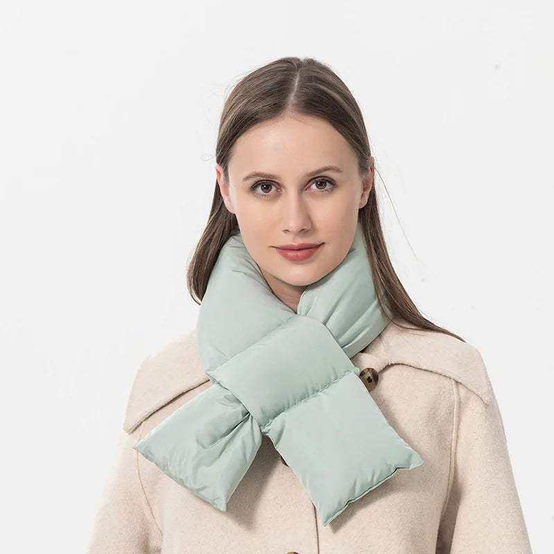 New Winter Down Scarf Fashion Solid Color Personality Cross Neck Scarf
