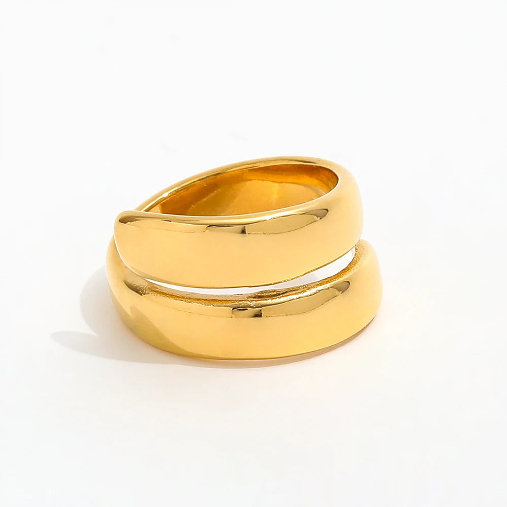 Joolim Jewelry Wholesale 18K Gold Plated Irregular Smooth Hug Stainless Steel Rings for Women Rings