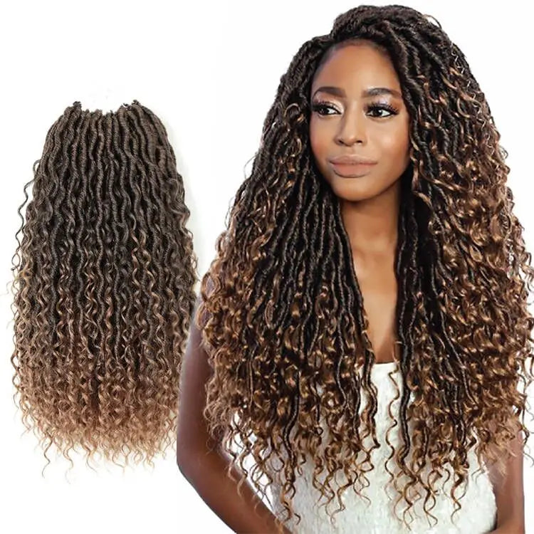 Julianna 18Inch Boho River Faux Locs Wavy Crochet Hair With Curly Synthetic River Goddess Locs