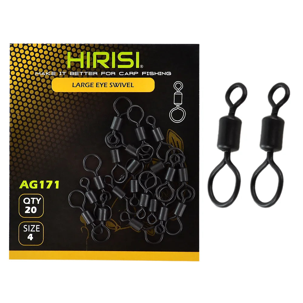 20pcs Per Pack Hirisi Carp Fishing Swivel with Large Eye Metal Size 4#Eyed Fishing Rolling Swivel Carp Fishing Accessories AG171