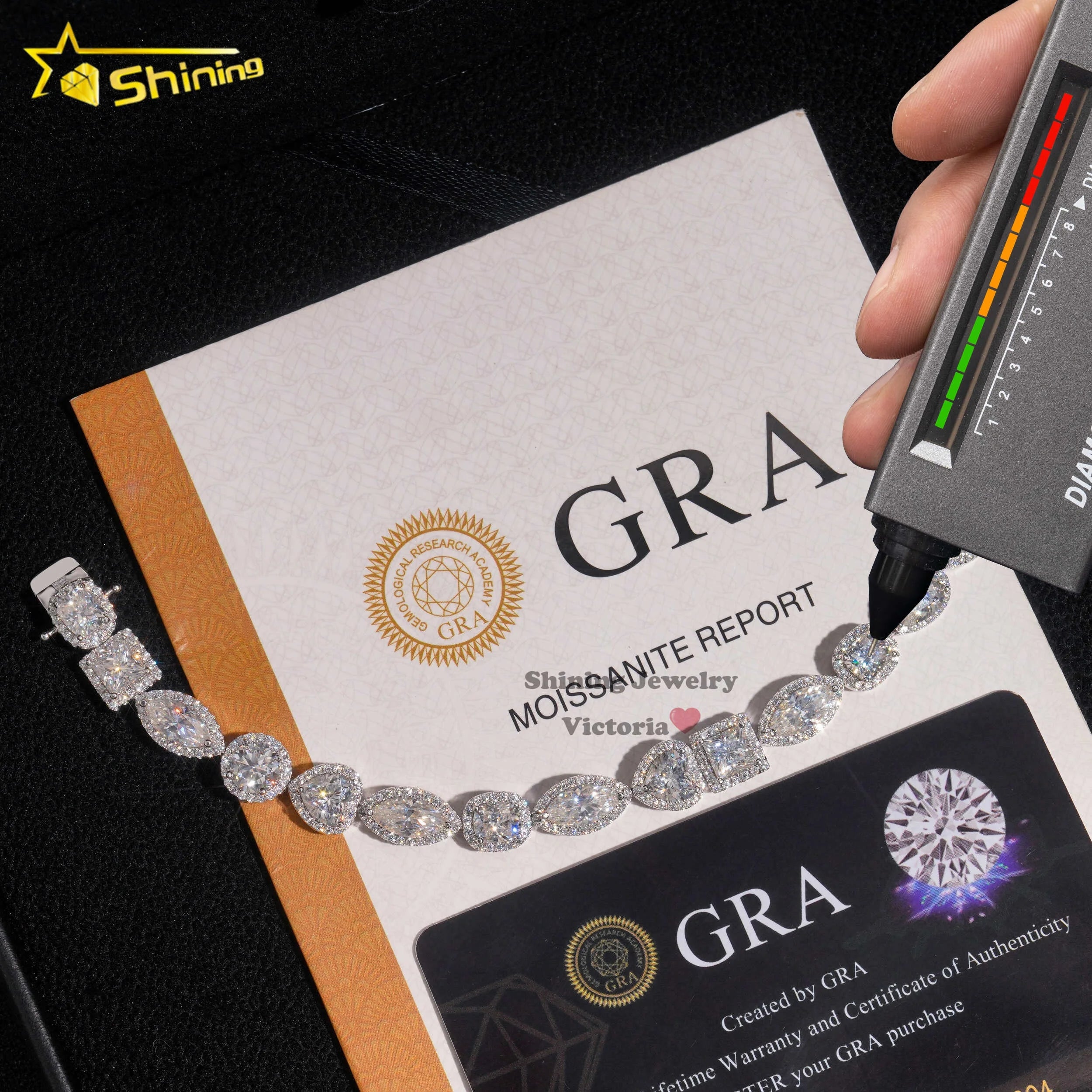 Grace Jewelry Fashion Iced Out 925 Sterling Silver Lab Grown Diamond VVS Moissanite Tennis Bracelet for Men Woman