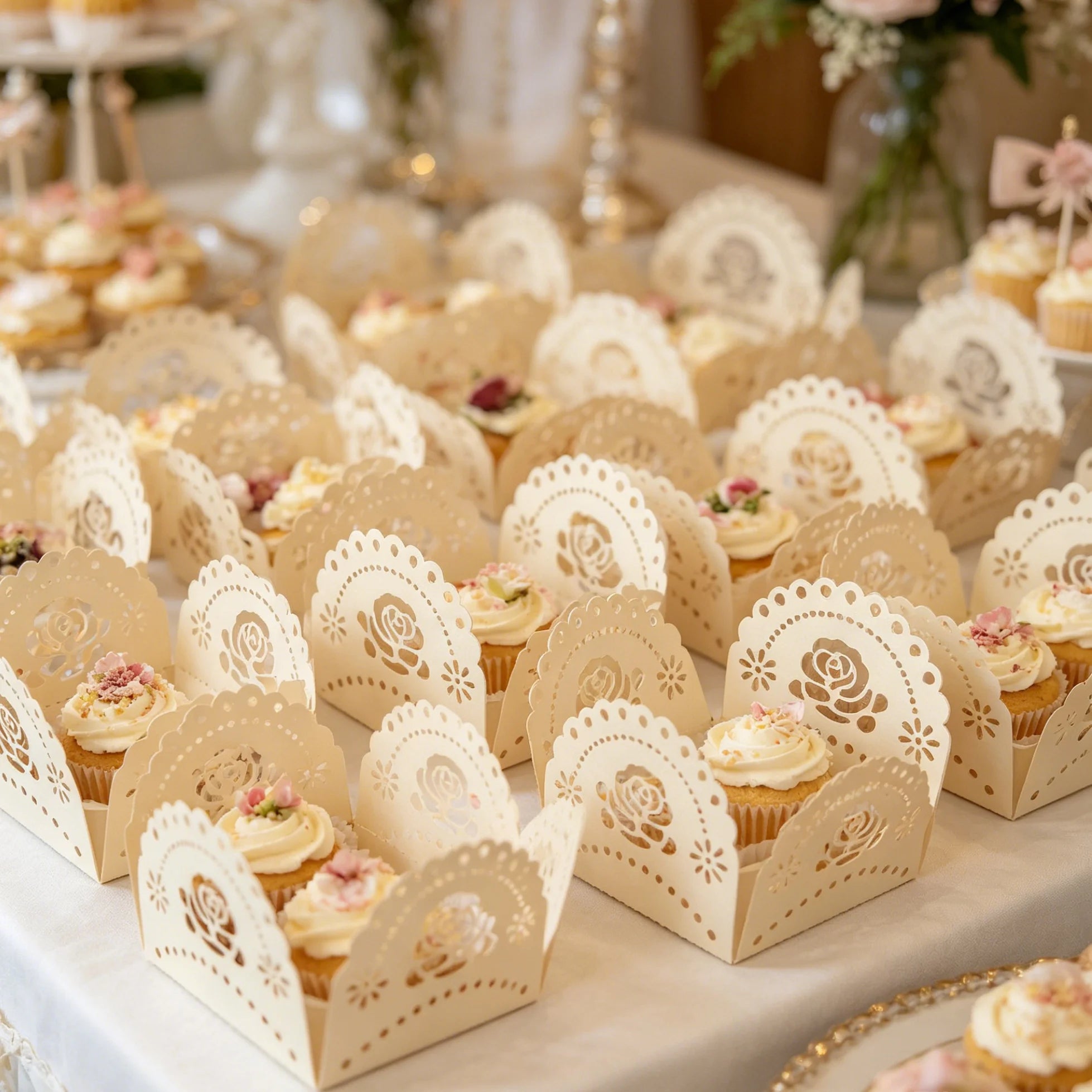Dessert Table Spread Decoration Elegant Rose Laser Cut Paper Wrapper for Wedding Party Desserts Table Decoration