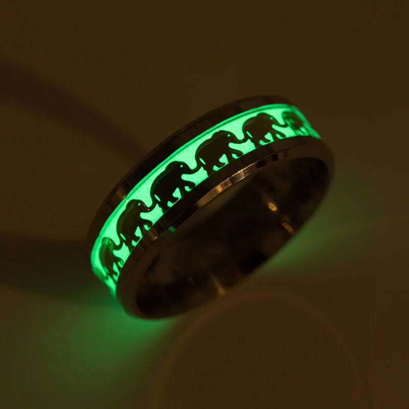 Factory Direct Stainless Steel Elephant Pattern Luminous Glow in the Dark Rings
