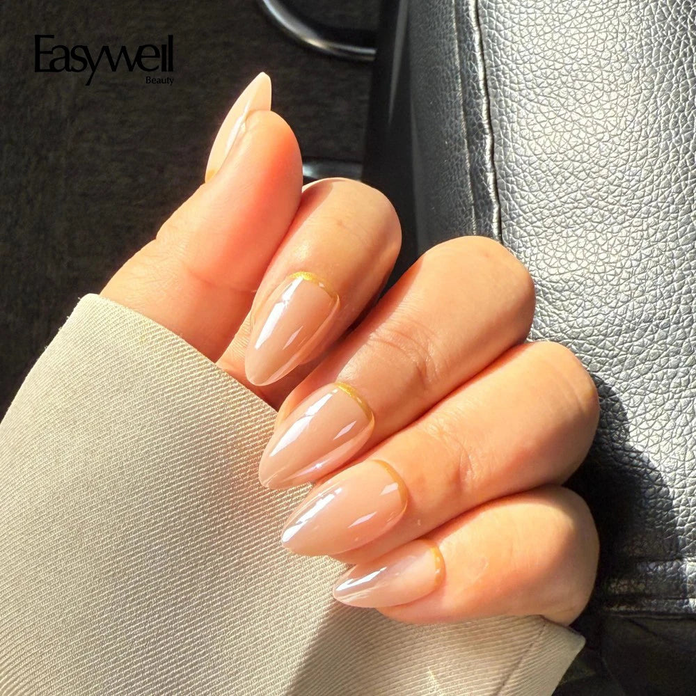 Easywell Hot Selling Pink Solid Short Almond False Nail 30pcs Soft Acrylic Gel Nail Custom Handmade Luxury Nails Press on