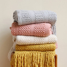 Nordic Sofa Knitted Soft Hollow Tassels Throw Macrame Blanket
