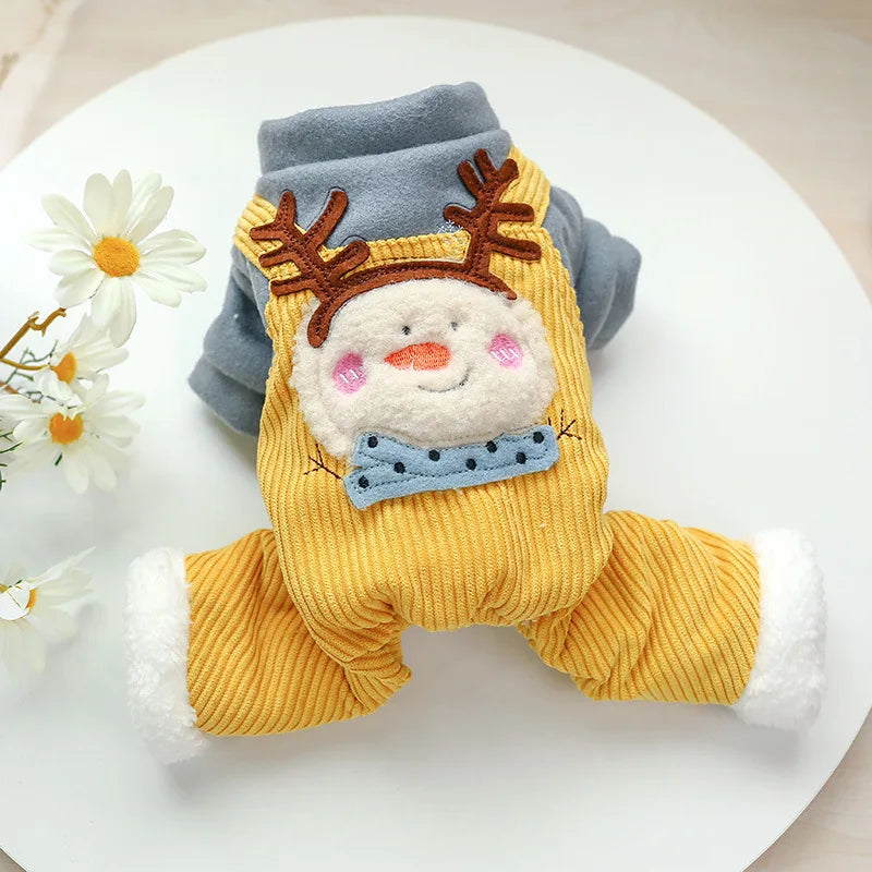 Factory Direct Supply - Pet Dog and Cat Winter Warm Clothes - Cat Apparel - Snowman New Year Holiday Four-Legged Overalls