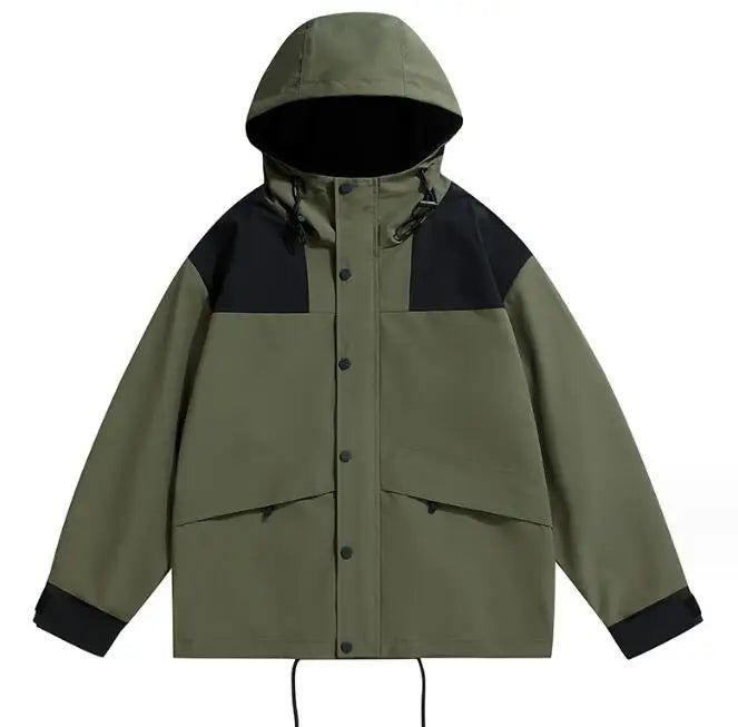 Spring and Autumn New Men's Sports Cargo Jacket Thin Windproof  Color Block All-matching Casual Hooded Coat