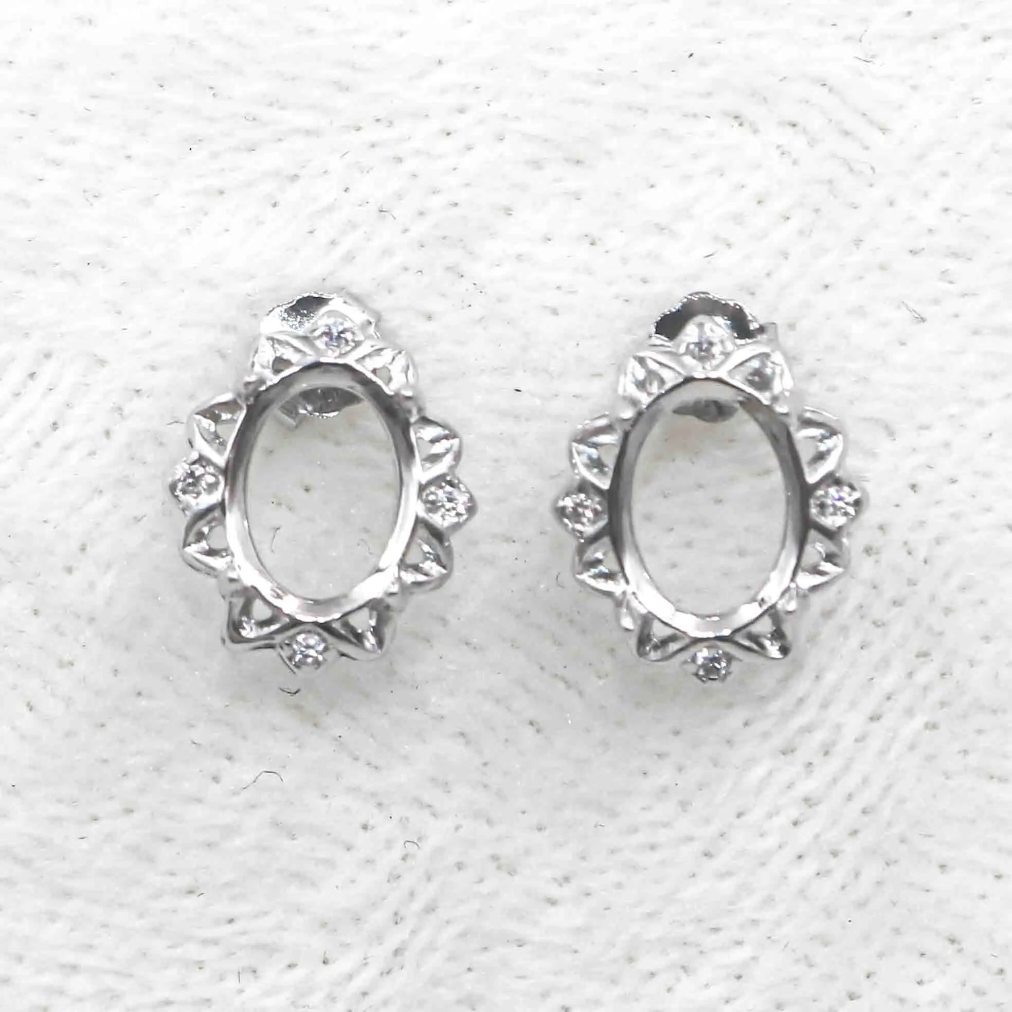 Sterling Silver 6*8mm Semi Mount Stud Earrings Empty Support Blank Claws Setting S925 Base Without Center Stone for DIY Inlay