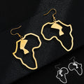 Custom Fashion Stainless Steel 18K Gold Plated Africa Map Outline Heart Pendant Earrings for Men Women Afro Wire Stud Earrings