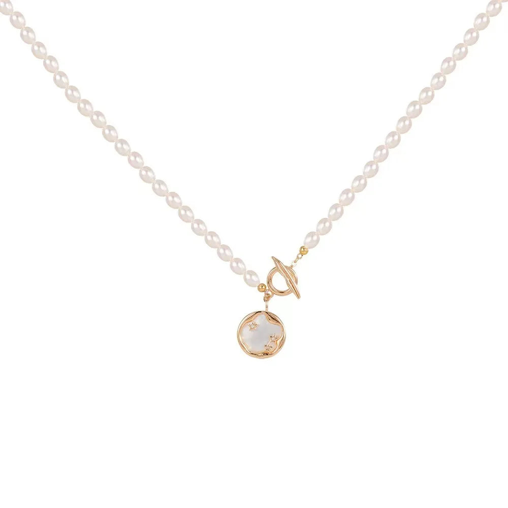 2023 New Natural Freshwater Pearl OT Buckle Pendant Neck Chain Women Light Luxury Niche Jewelry Necklace