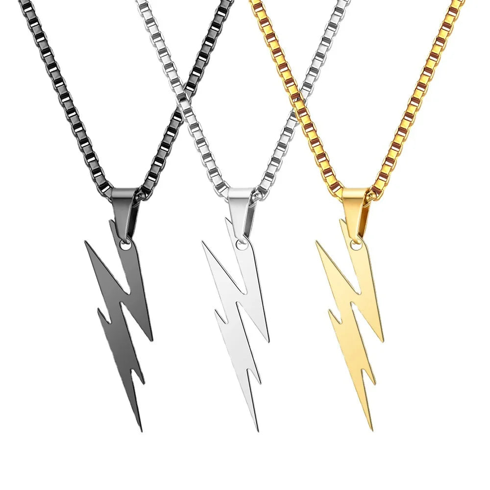 SC Classic Box Chain Hip Hop Stainless Steel Necklace Fashion Lightning  Pendant Necklace for Men Women