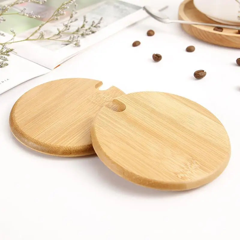 Custom Logo Eco Friendly 3 Size Bamboo Wood Lids Coffee Cup Lid Box Jar Cap Fit Cup Mug Spice Jar Seal Bamboo Lids