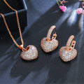 Fashion Trendy Cubic Zirconia Stone Cute Love Heart Shape Pendant Necklace with Hoop Earrings CZ Jewelry Sets for Ladies Gifts