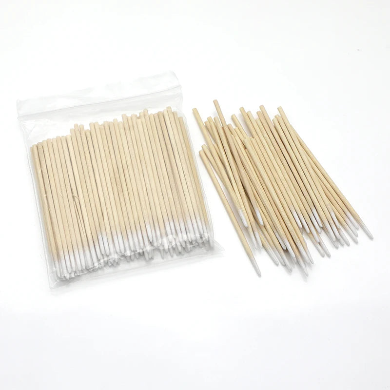 Free Samples 100 Pcs Bag Dental Absorbent Bamboo Wooden Stick Cotton Swab Bud