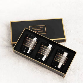 Custom Gold Print logo Black Glass Jar Scented Candle Soy Wax Luxury Aroma Candle Decoration Gift Set