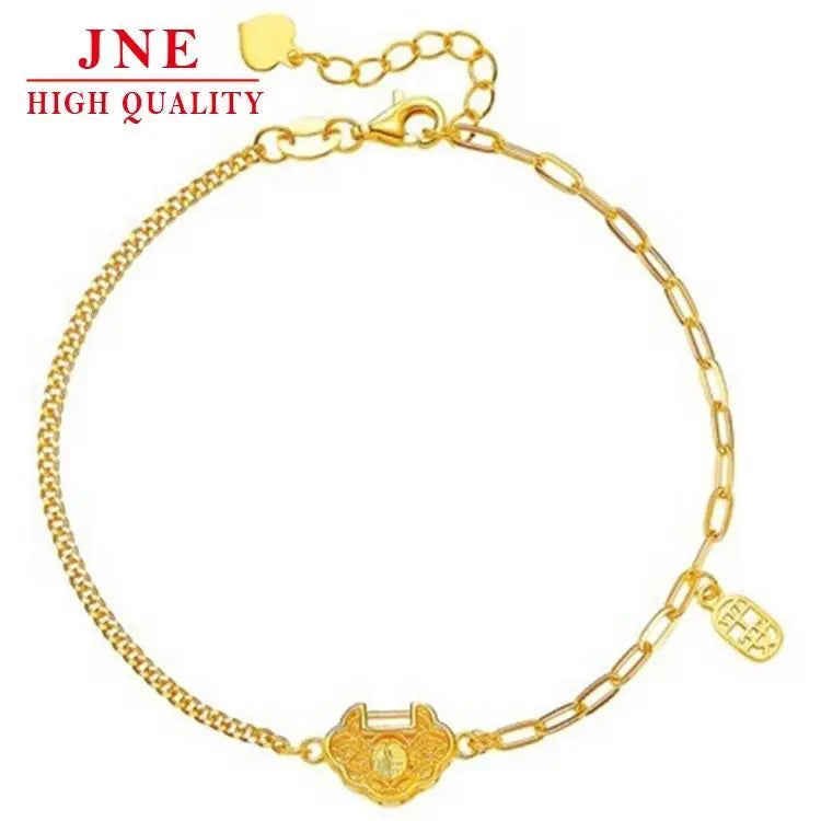 Ruyi Fu Lock Pendant Safety Lock Bracelet Copper-Plated Gold Bracelet Women's Simple Choker Jewelry Wholesale