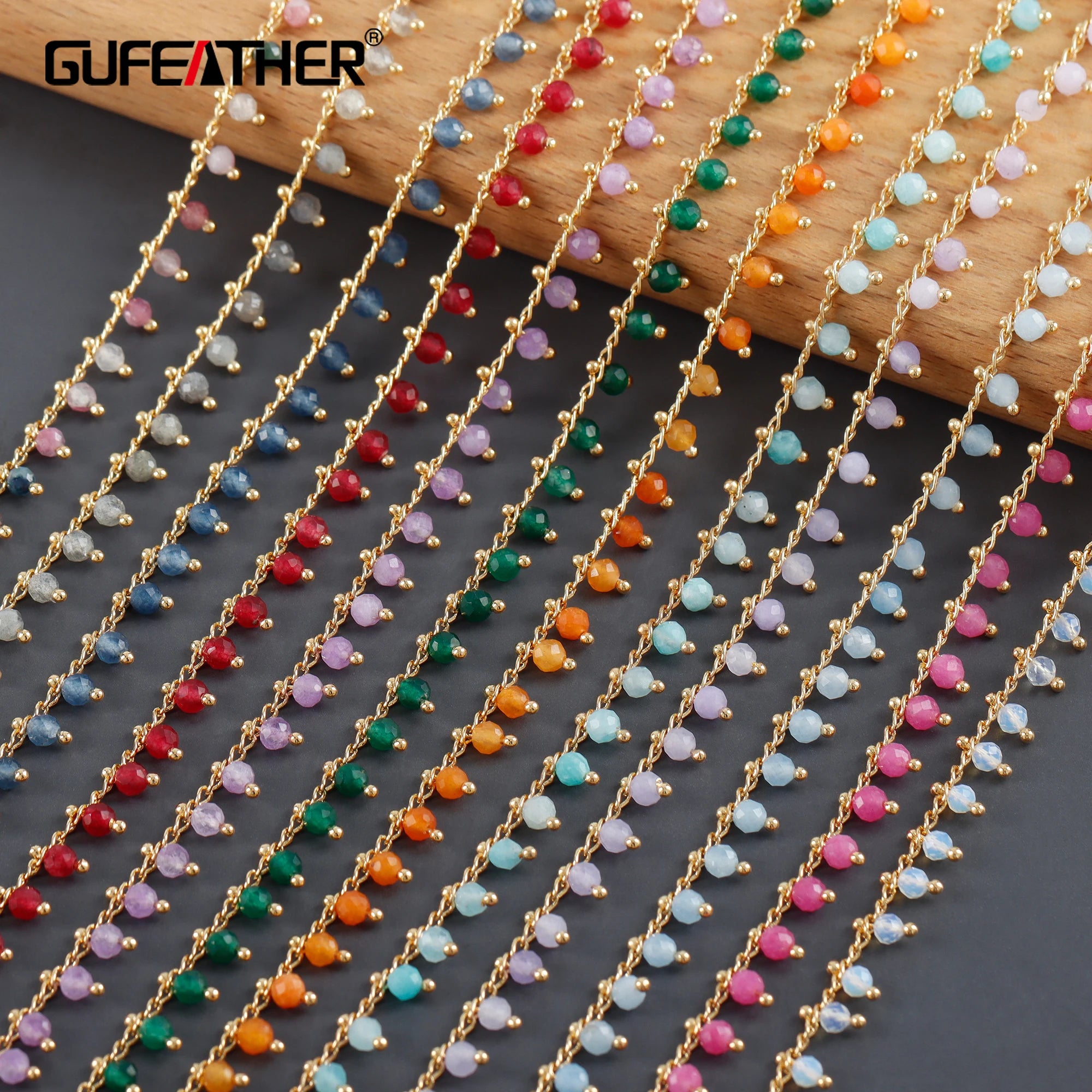 C233  1m/lot New Style Fashion Natural Stone Bead Diy Chain18k Gold Platedcopper Necklace for Women Jewelry Making