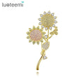 LUOTEEMI Elegant Cute Korean Flower Rotatable  Brooch Sun Flower Colorful CZ Brooch Pins for Women
