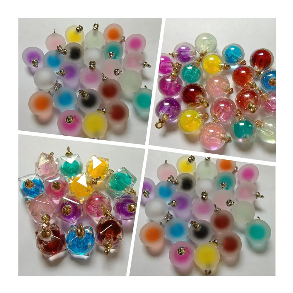 Frosted Round Acrylic Inner Color Beads With Half Hole Round Ball Beads for Slime Nail Decorations Earring Pendant Accessories