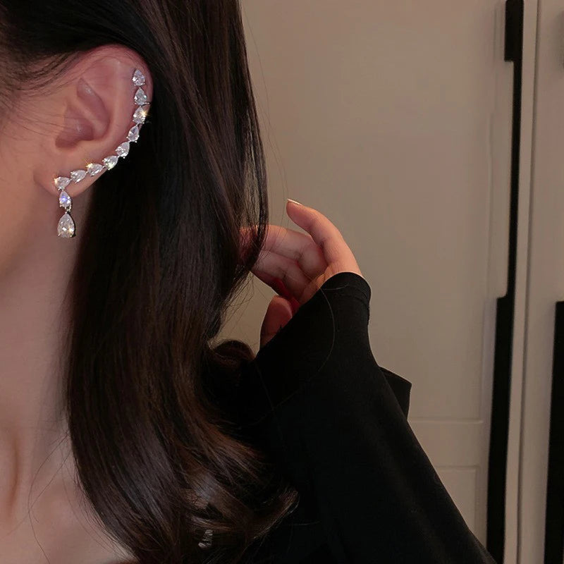 HOVANCI Bowknot Design Popular Chain Tassel Earrings Cuff Fashion Korean Bling Earrings Clip for Women