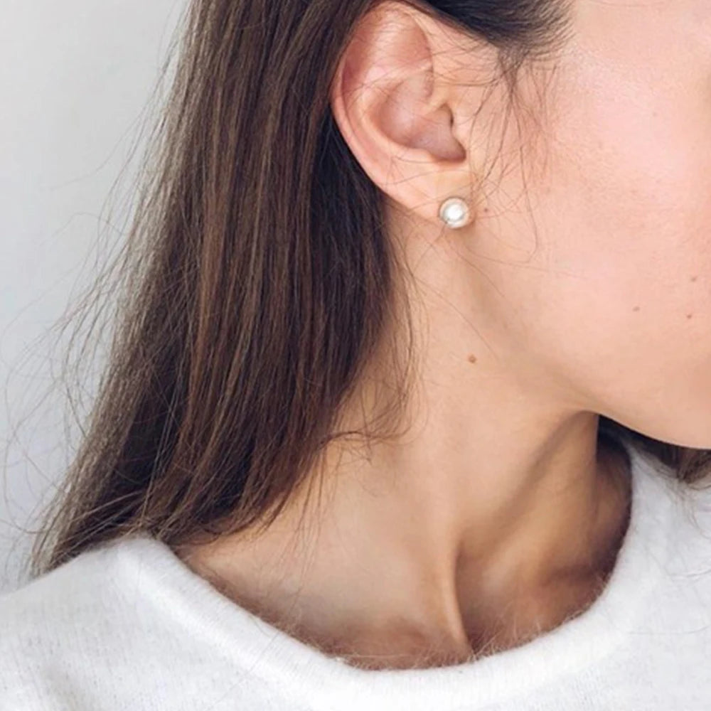 EManco Gold Plated Stainless Steel Earrings Women 8MM Bead Pearl Stud Earrings 316L Round Earrings Wholesale