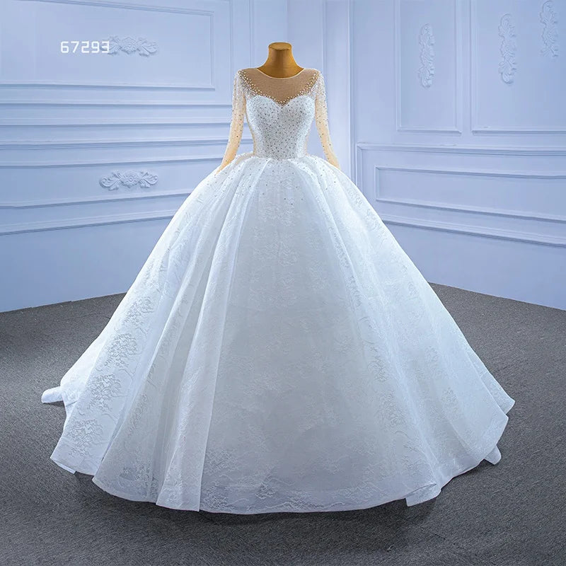 Jancember RSM67293 Fashion Long Sleeve Women Luxury Wedding Dress Bridal Gown