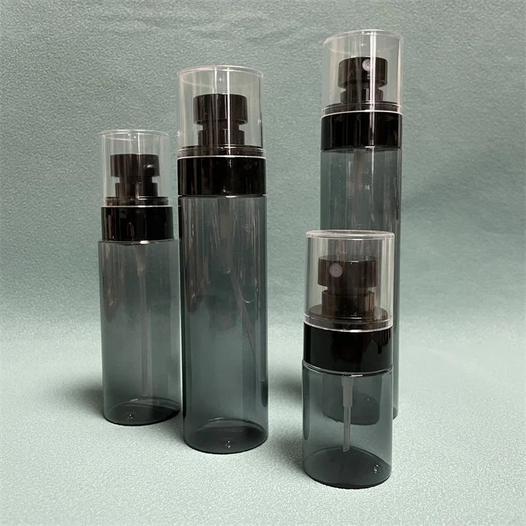 Round Shaped 30ml 60ml 80ml 100ml Black Water Spray Bottle for Skin Care Serum Pump Sayer Cosmetic Packaging