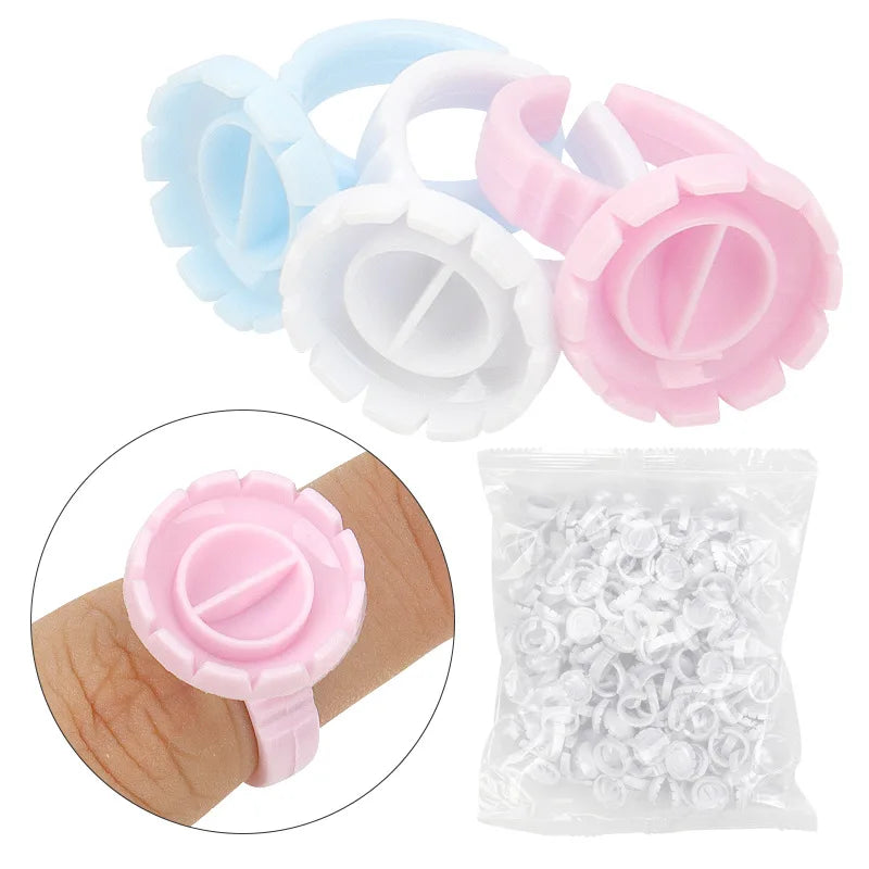 100Pcs Flower Shape Disposable Eyelash Glue Fan Cup Rings Holder Container Tattoo Pigment Eyelash Extension Tools Lash Supplies