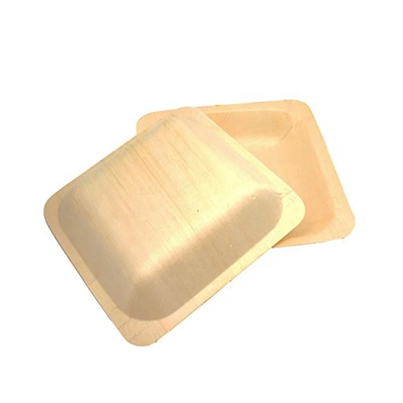 Hot Sell Natural Biodegradable Eco-Friendly 11cm Square Disposable Hand Polished Classic Style Wood Dinner Plates